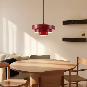 Rote Lindby Pendelleuchte Tivra im Retro-Stil, 1-flammig, aus Metall für Wohnzimmer.