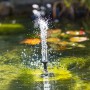 Eckige Solar Teichpumpe im Betrieb mit Wasserfontäne im Gartenteich.