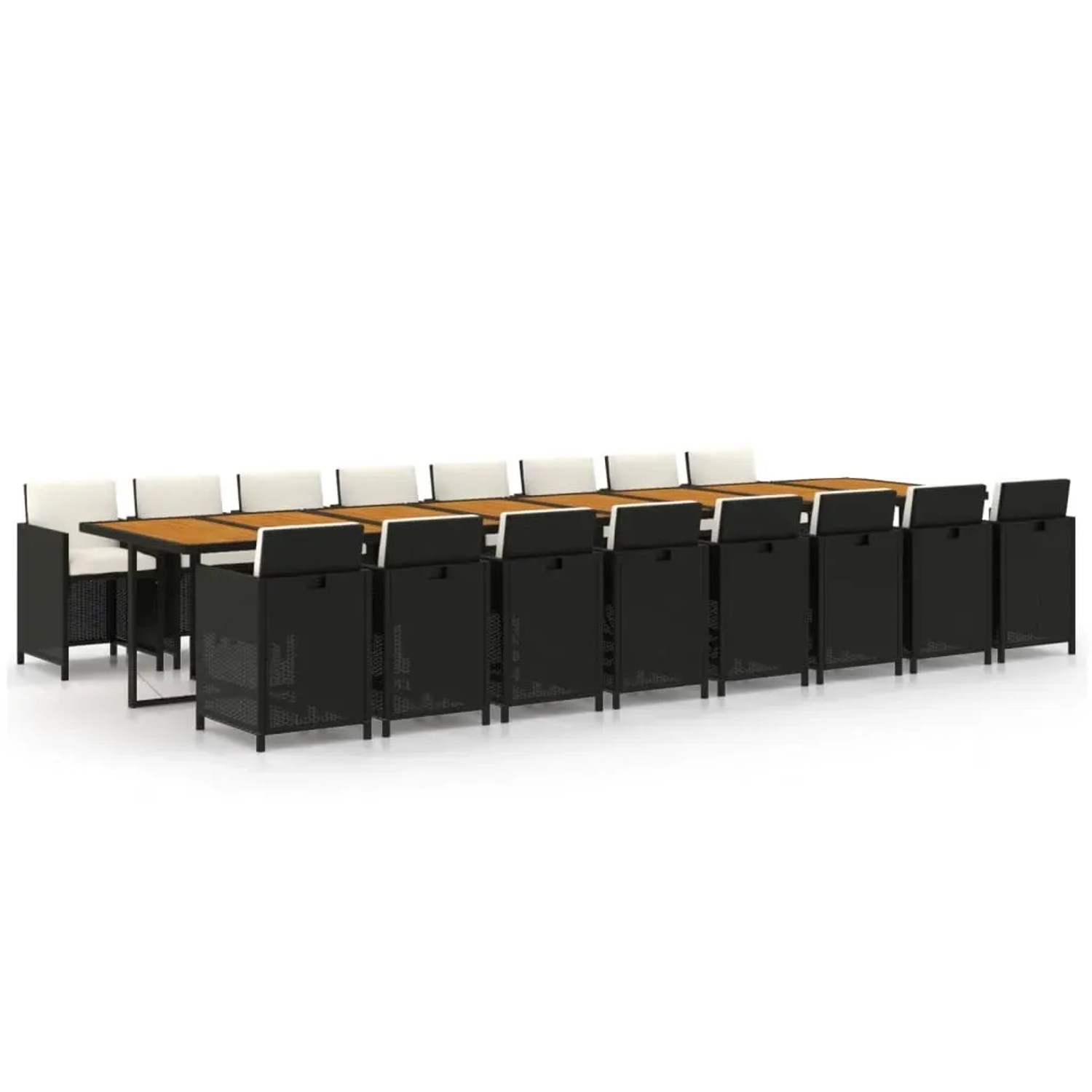vidaXL 17-Tlg Garten-Essgruppe mit Kissen Schwarz Poly Rattan 3095680