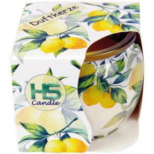 HS Candle Duftkerze 6er Pack mit Zitronen-Motiv im Glas.