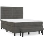 Dunkelgraues vidaXL Boxspringbett (140x190 cm) mit Matratze und Bank aus Samt.