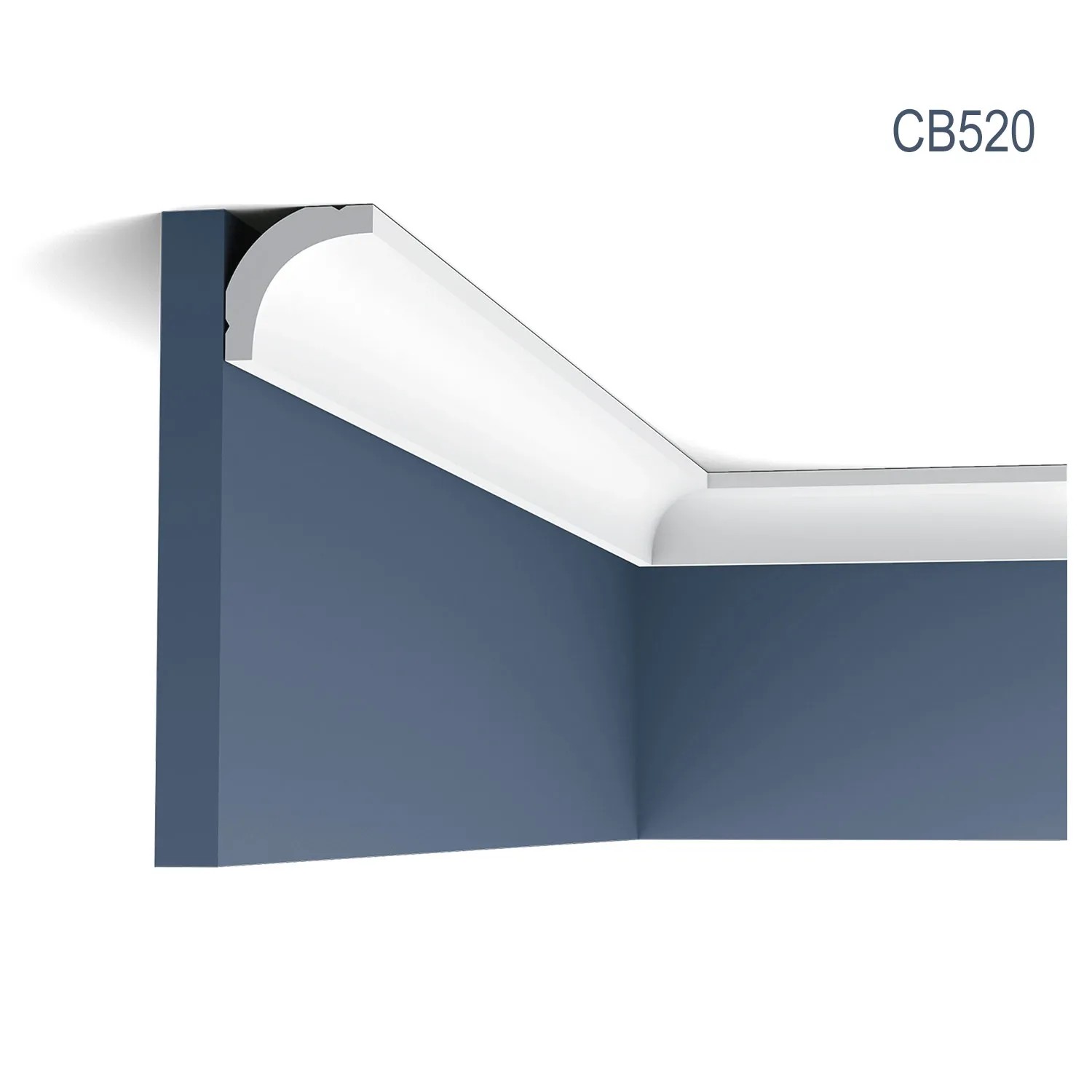 Weißes ORAC DECOR CB520N BASIXX Stuck Zierprofil an einer blauen Wand.