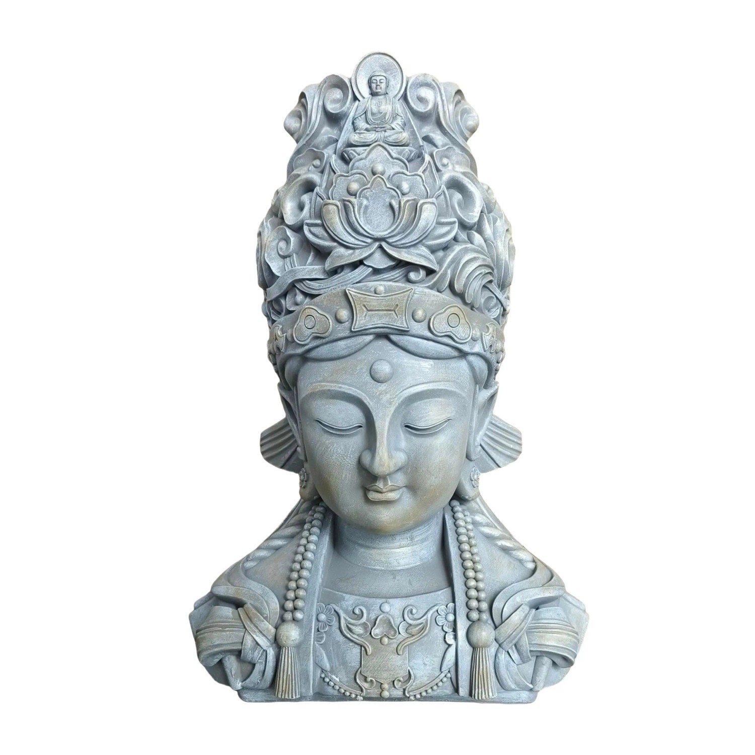 Relaxdays Buddha Büste Polyresin Hellgrau Beige Wetterfest Frostfest UV Beständig 44 x 32 x 21 cm
