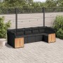 Schwarze 7-tlg. vidaXL Garten-Sofagarnitur aus Poly Rattan mit Kissen. Gartenmöbel für Terrasse und Garten.