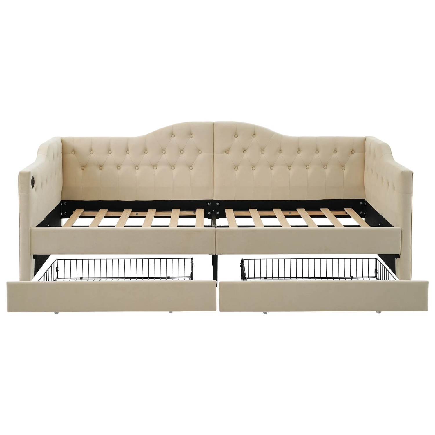 okwish Polsterbett 90x200cm mit USB Type C Schubladen Jugendzimmer Beige ohne Matratze