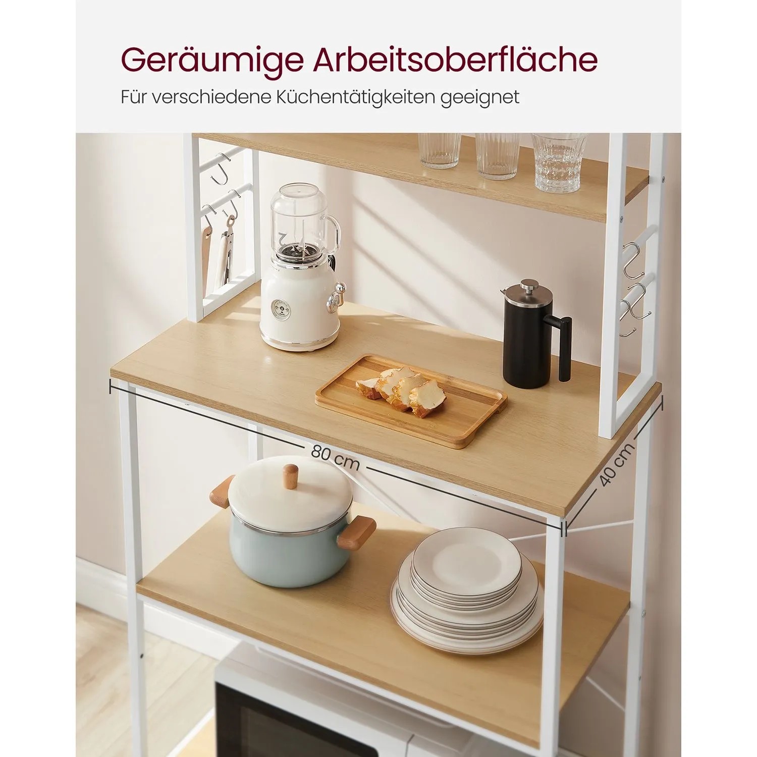 Vasagle Standregal Küche Stahl 40 x 80 x 167 cm Eichefarben-Weiß kaufen bei OBI