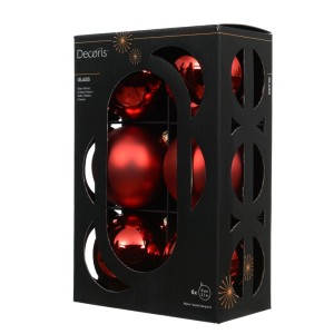 Decoris Weihnachtskugeln aus Glas, rot, Ø 8 cm, 6 Stück im Set, matt und glänzend in schwarzer Box.