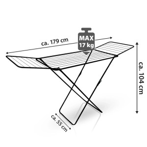Schwarzer BigDean Wäscheständer mit X-Beinen, 18m Trockenlänge, klappbar. Maße: 179x104 cm, max. 17 kg Belastung.