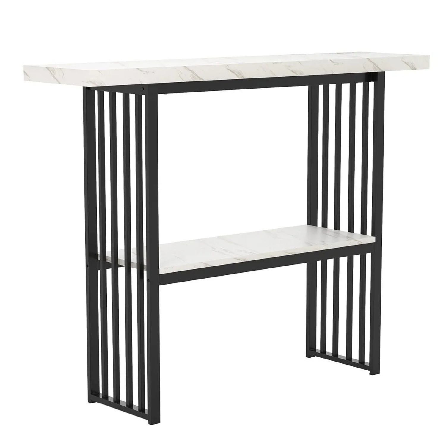 Costway Beistelltisch Marmor Optik 2 Ebenen Konsolentisch Weiß & Schwarz