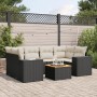 Schwarze 7-tlg. vidaXL Garten-Sofagarnitur aus Rattan mit cremefarbenen Kissen.