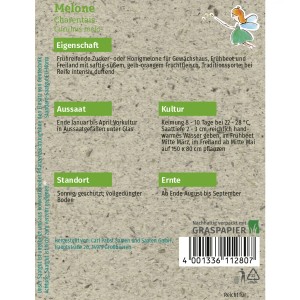 Saatgutpackung Grüne Fee Melone Charentais, samenfest für ca. 15 Pflanzen.