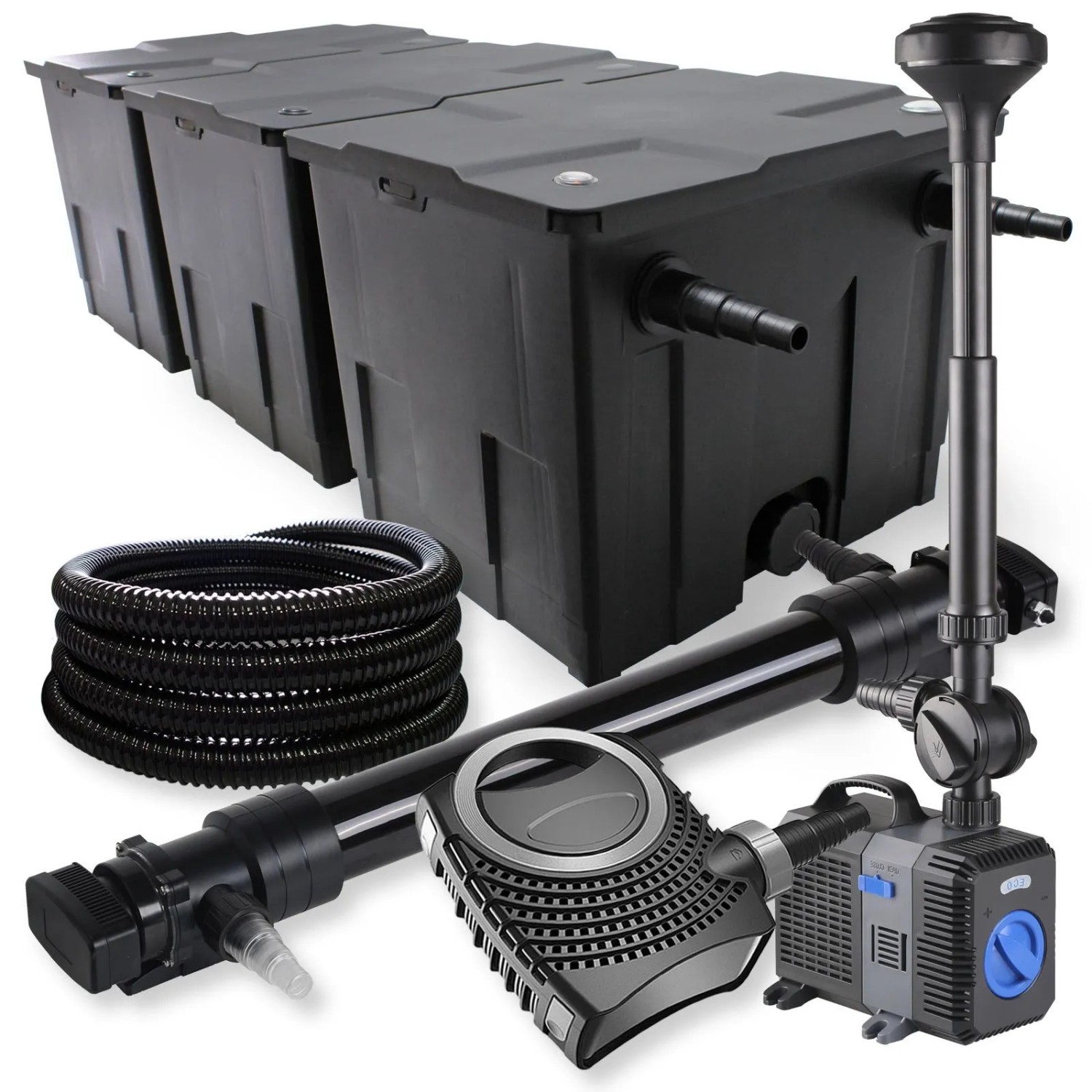 Sunsun 3-Kammer Filter Set 90000L 72W Uvc Teich Klärer Neo10000 80W Pumpe Schlauch Spri