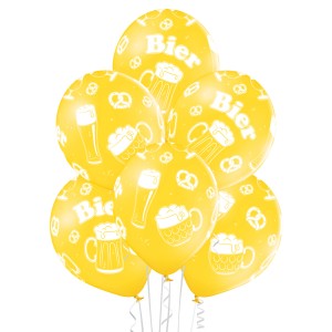 Gelbe Party Factory Latexballons (10 Stk.) mit Bier Motiv für Partys und Events.