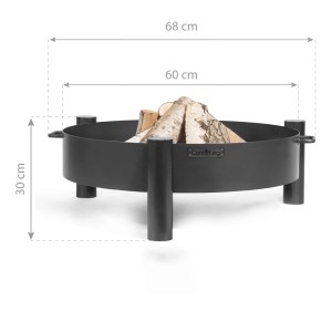 Schwarze CookKing Feuerschale Haiti, Ø 68 cm, aus Stahl mit Holzscheiten.