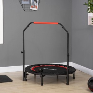 SPORTNOW Fitness Trampolin mit schwarzem Sprungtuch, rotem Rand und höhenverstellbarem Haltegriff für Training.