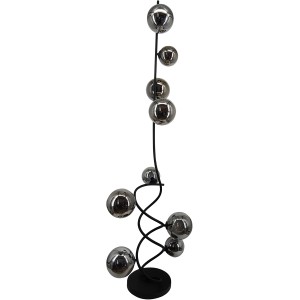 Globo LED-Stehleuchte Riha, schwarz matt, mit neun silberfarbenen Kugeln als Design-Element.
