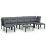 vidaXL 8-tlg. Garten Lounge Set aus Poly Rattan in Schwarz/Grau mit Tisch und Kissen.