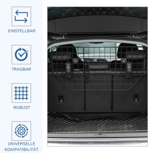 PawHut Hundeschutzgitter, verstellbar im Kofferraum montiert, für sicheren Transport von Haustieren.