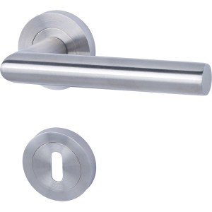 Rosettengarnitur Solid 9-R, Edelstahl satiniert, für Zimmertüren mit Buntbart-Schloss.