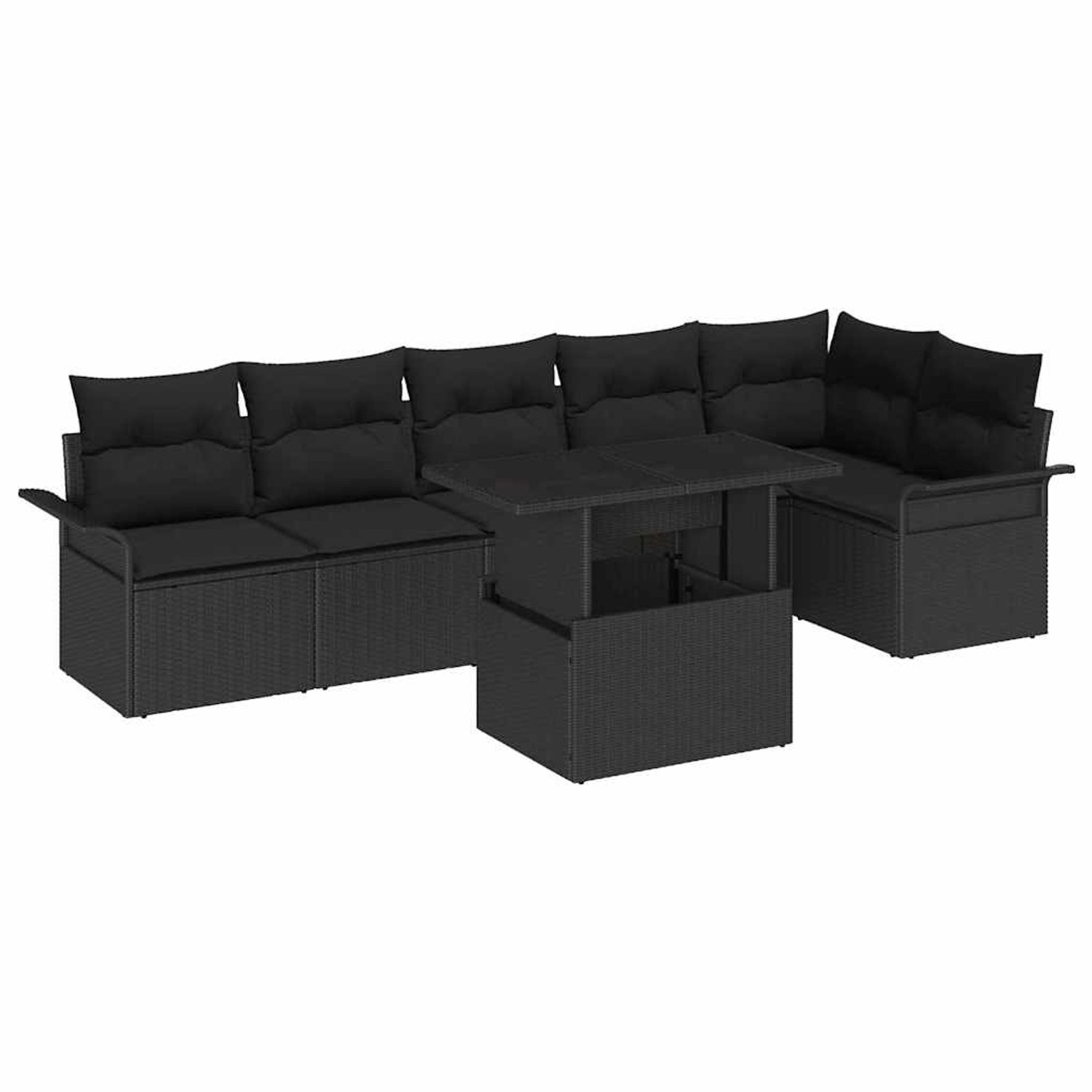 vidaXL 7-Teiliges Garten Sofa Set mit Kissen Schwarz Poly Rattan 3348299 günstig online kaufen