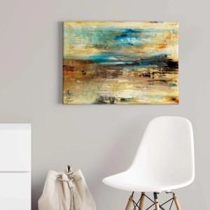 Abstraktes Wandbild in Türkis und Braun, Leinwandbild für Wohnzimmer und Büro.