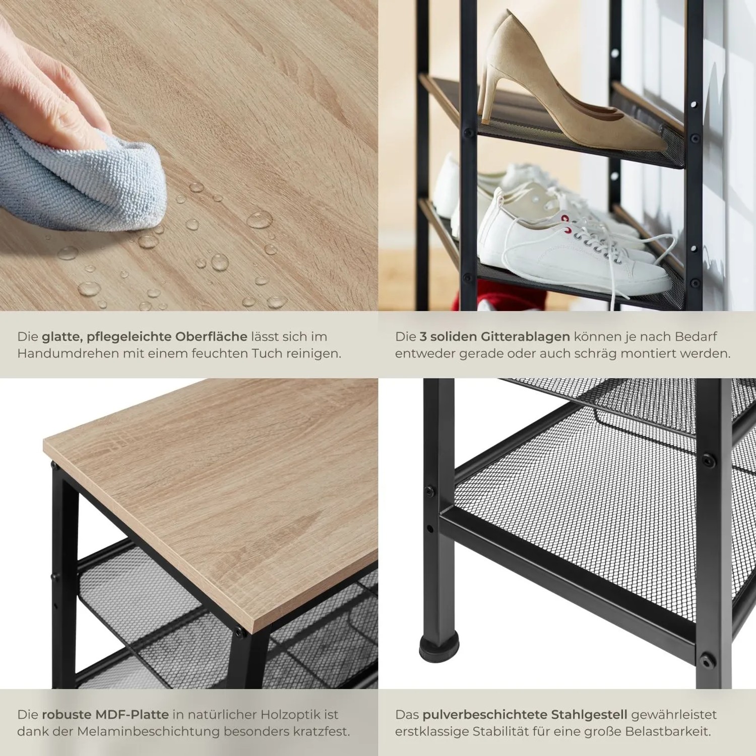 Tectake Schuhregal Wolverhampton Industrial Style Holz und Stahl  75 50 x 30 50 x 69 50 cm Industrial Holz Hell  Eiche Sonoma_5