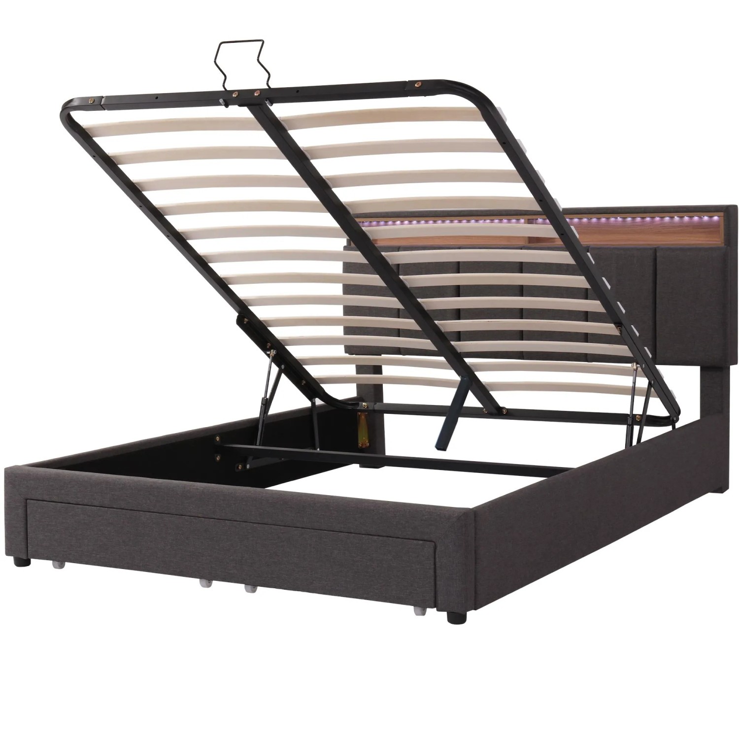 okwish Polsterbett 140x200cm mit LED Beleuchtung Schlafzimmer Grau ohne Matratze