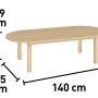 Abbildung des Lounge-Tisches der modularen Gartenlounge Waldport aus Akazienholz mit Maßangaben.