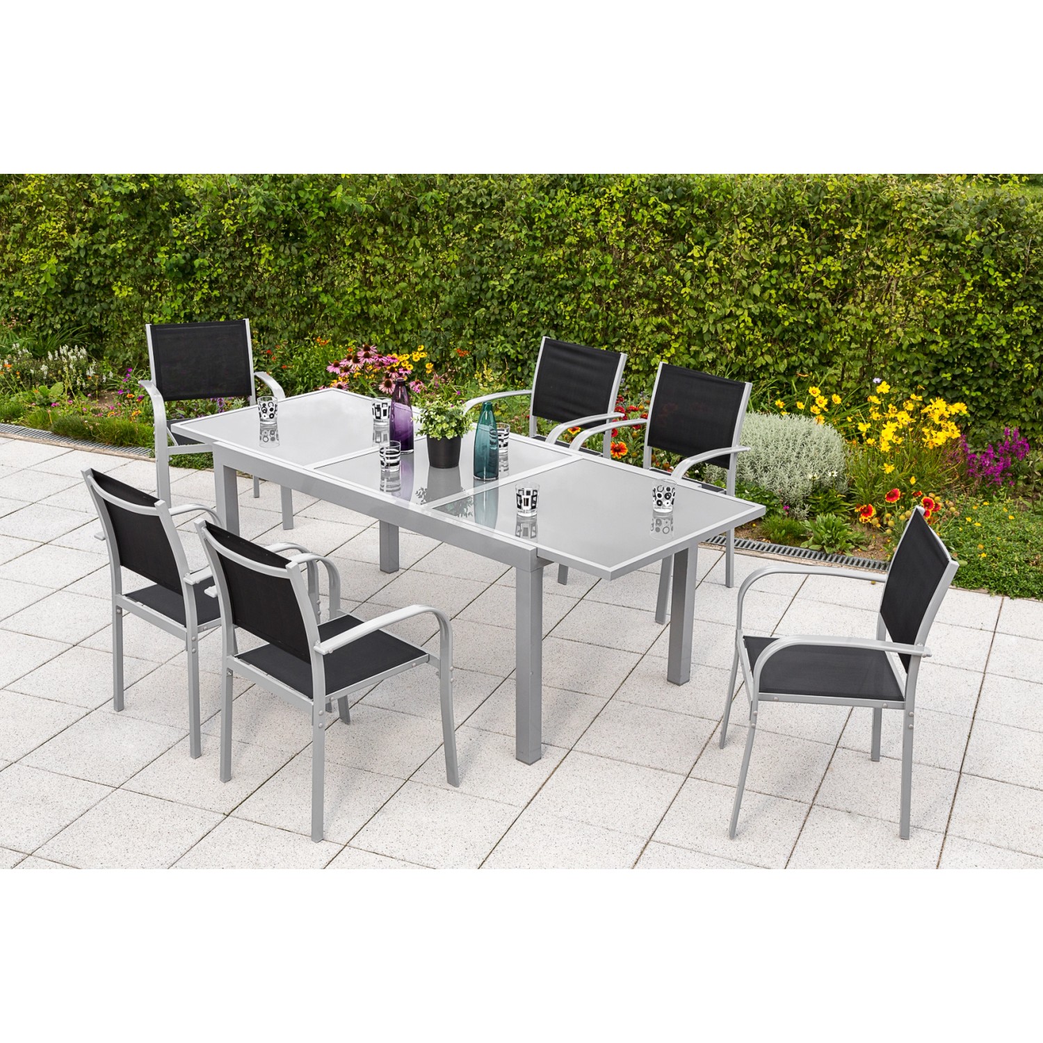 Merxx Ostia Set 7-tlg. Gartentisch Ausziehbar 160/220 x 90 cm günstig online kaufen