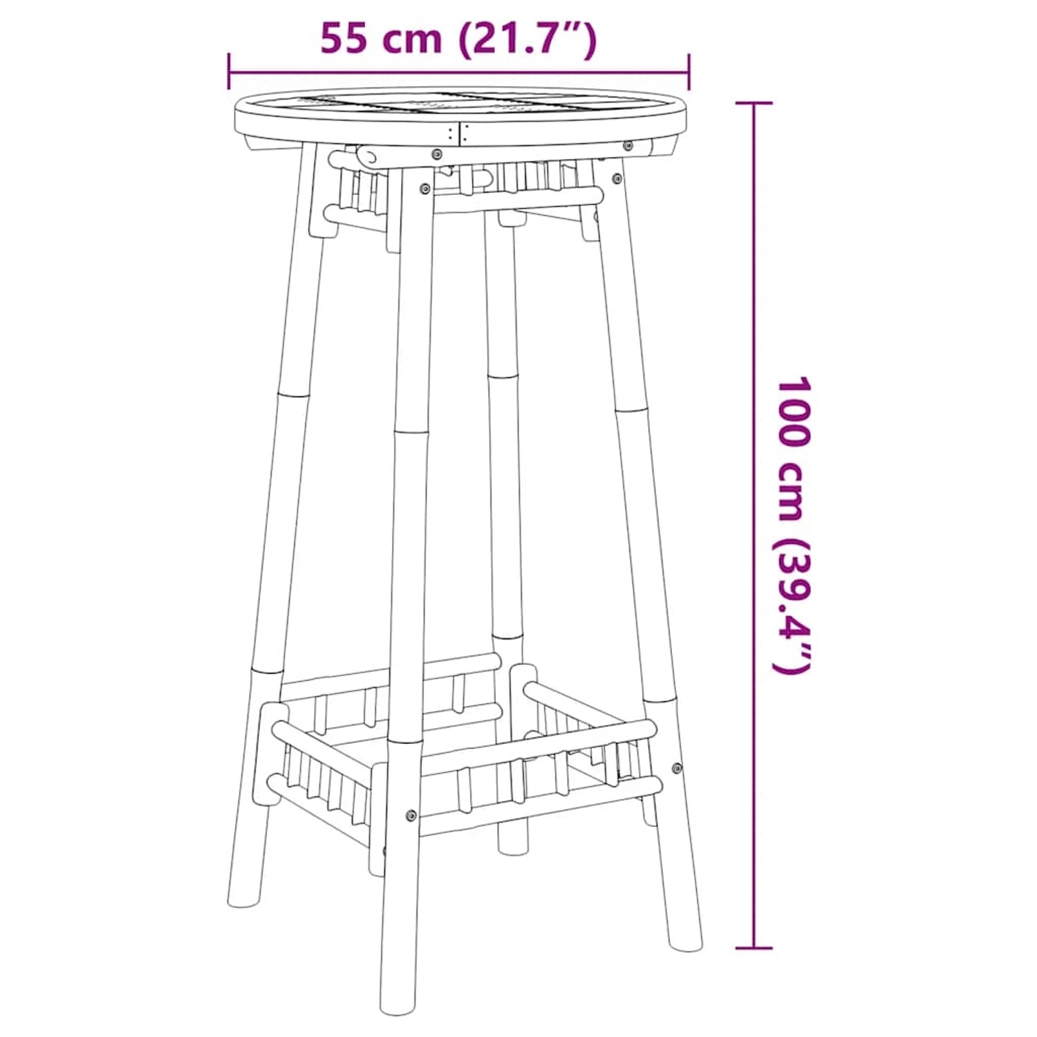 Runder vidaXL Garten-Bartisch aus Bambus, Ø55x100 cm, ideal für Garten, Balkon und Terrasse.