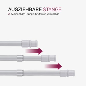 Weiße, ausziehbare Cafehausstange mit Klemmträger für Bistrogardinen, in verschiedenen Längen.