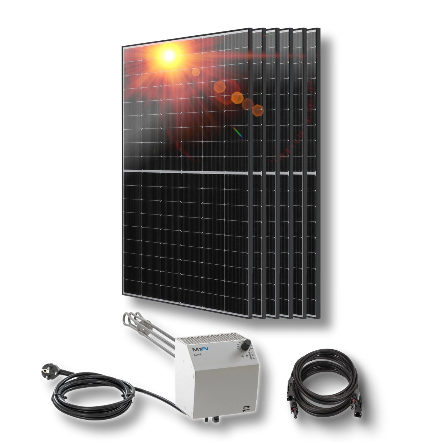 PVundSO Photovoltaik zur Warmwasserbereitung mit 2,6 kW MYPV ELWA DC Heizstab und 6x JA Solar Module