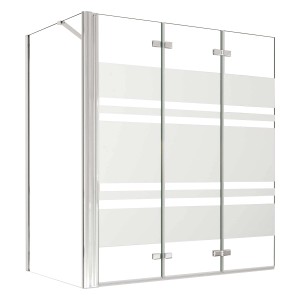 AICA Faltwand mit Seitenwand, 130 cm, 3-teilig, 6 mm Nano ESG Glas mit Streifen Dekor.