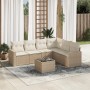 Beige 7-tlg. vidaXL Garten-Sofagarnitur aus Poly Rattan mit Kissen und Tisch.