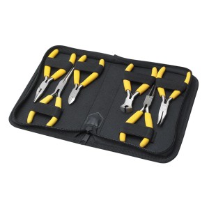 Pebaro Zangensatz, 6-teilig mit gelben Griffen in schwarzer Tasche.