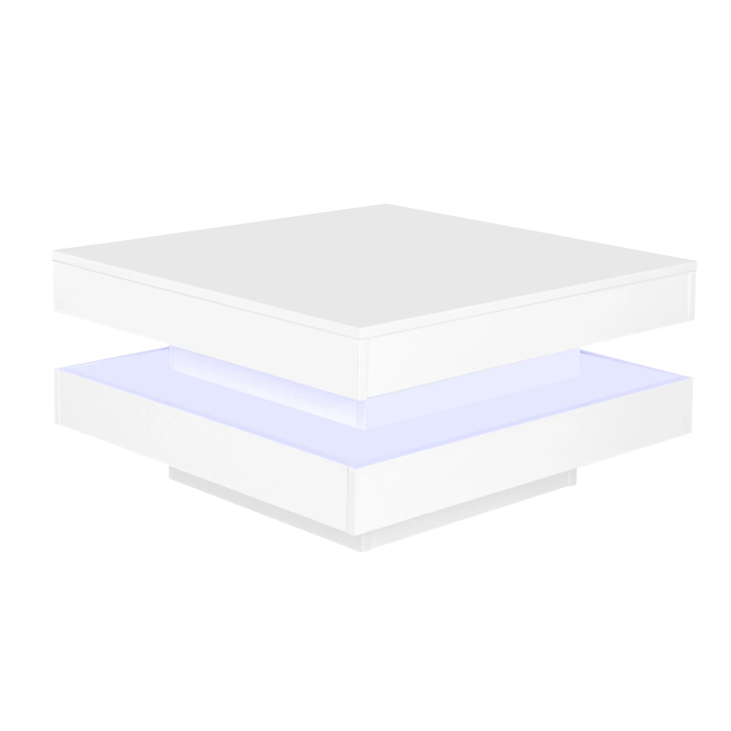 ModernLuxe Couchtisch Hochglanz mit 360° Drehbarer Tischplatte Led Spanplatte Weiß