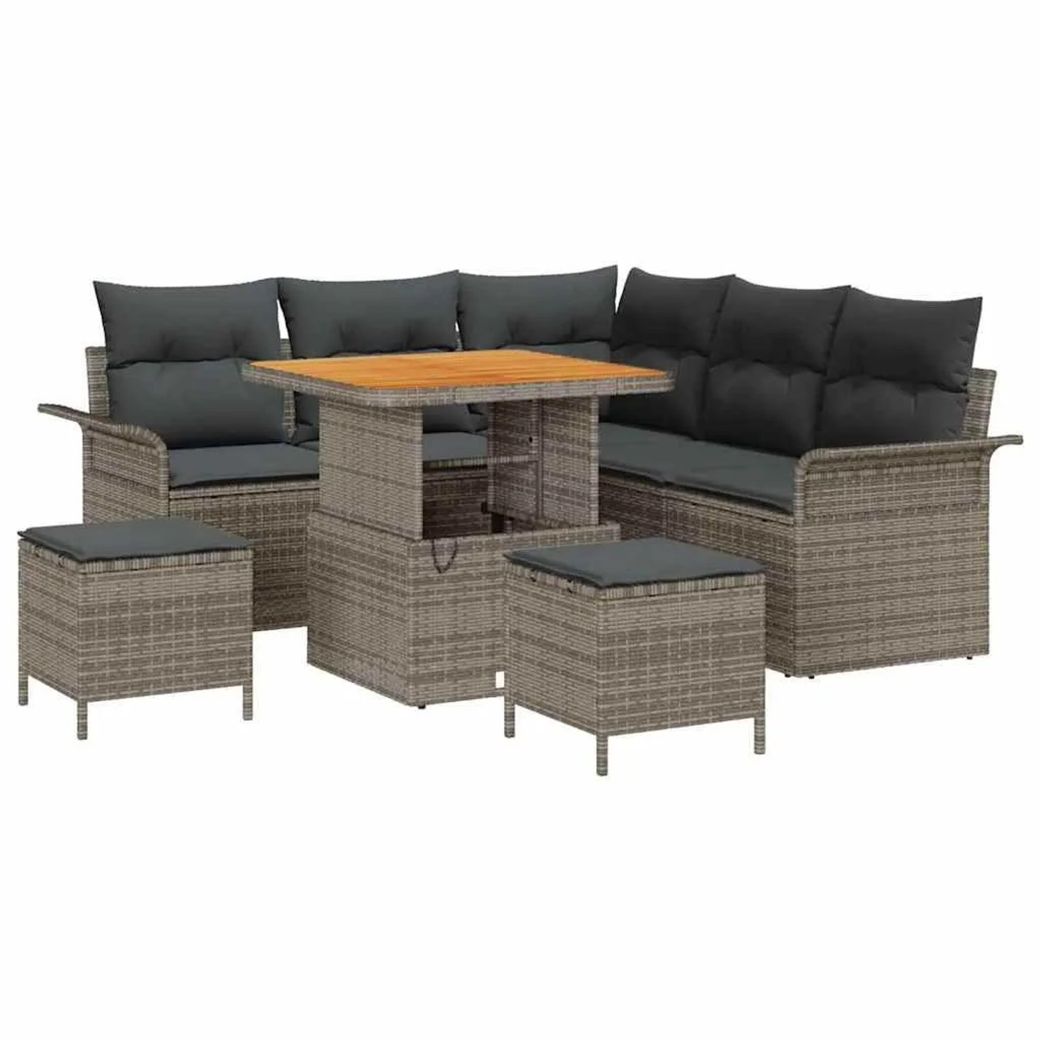 vidaXL Garten-Sofa-Set mit Kissen mit Speicher 8-Tlg Grau 3364083