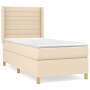 Cremefarbenes vidaXL Boxspringbett 100x200 cm mit Matratze und Kopfteil aus Stoff.