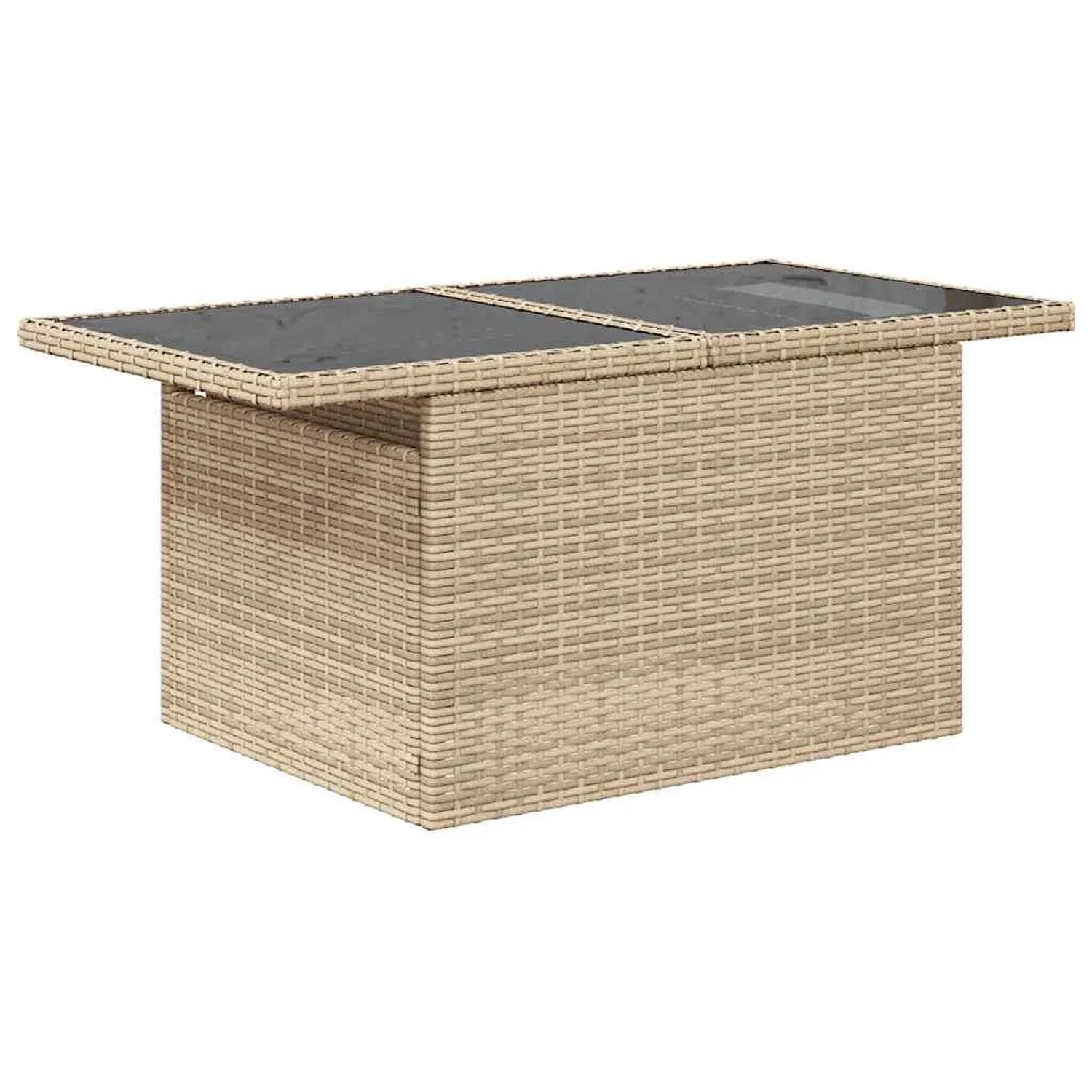 Beiger Gartentisch aus Polyrattan mit Glasplatte, Teil der vidaXL 9-tlg. Garten-Sofagarnitur.