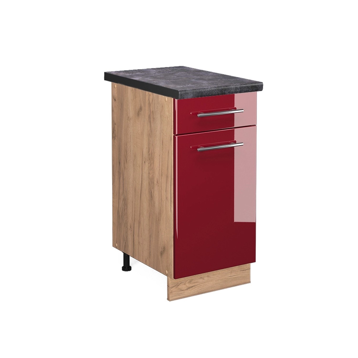 Vicco Küchenunterschrank Fame-Line Bordeaux Hochglanz/Goldkraft Eiche 40 cm AP Anthrazit