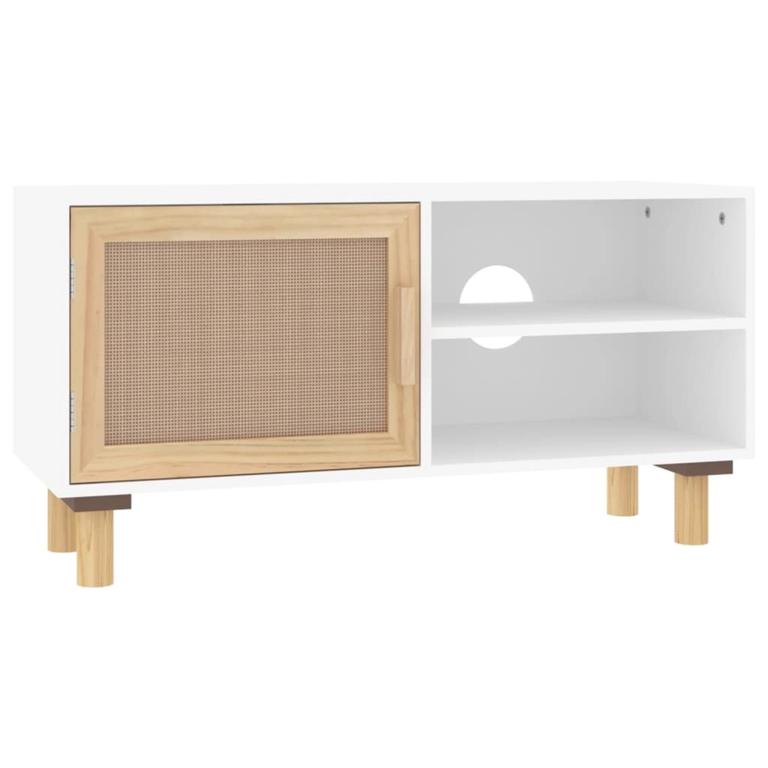 vidaXL TV-Schrank Weiß 80x30x40 cm Massivholz Kiefer und Natur-Rattan 34561 günstig online kaufen