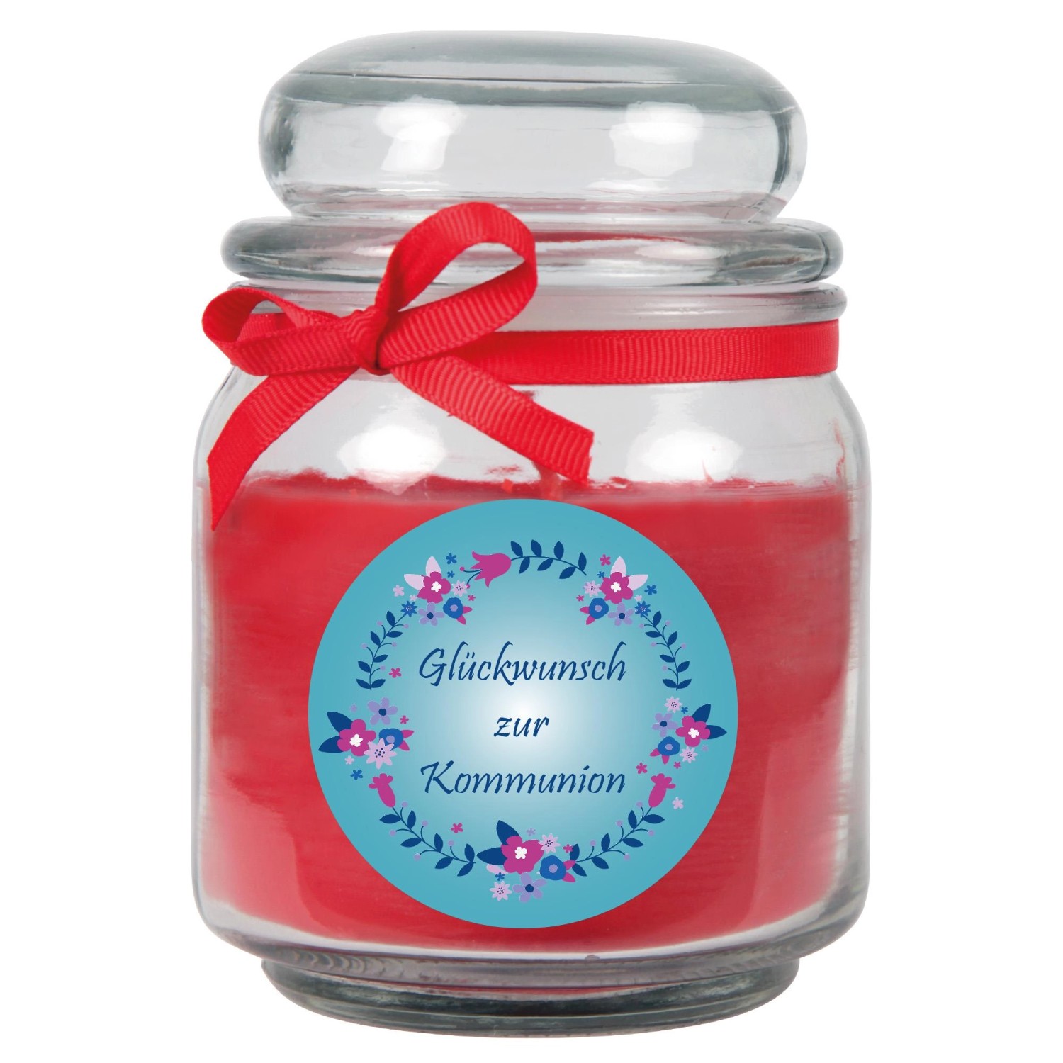 HS Candle Duftkerze & Bonbon Glas Kommunion Rot Rose günstig online kaufen