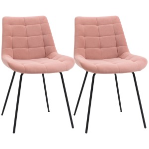 HOMCOM 2er Set Esszimmerstühle im Retro Design, rosa Samt mit schwarzen Beinen.