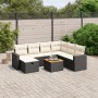 Schwarze 8-tlg. vidaXL Garten-Sofagarnitur aus Rattan mit cremefarbenen Kissen.