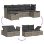 Graue 6-teilige Garten-Sofagarnitur aus Polyrattan mit Kissen. Modulare Gartenmöbel für Terrasse und Garten.