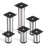 Sechs SOTECH LUKAS Möbelfüße in Edelstahloptik, höhenverstellbar, mit runden Metallrohren und schwarzen Montageplatten.