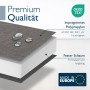 Schnitt der Beautissu Outdoor Bankauflage Calme BK: grauer, wasserabweisender Stoff mit Tropfen, fester Schaumkern.
