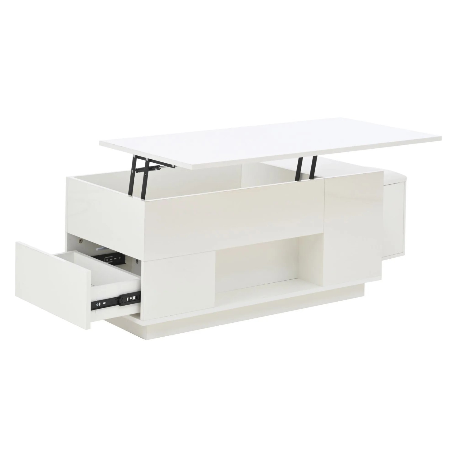 okwish Couchtisch Höhenverstellbarer Sofatisch mit LED/2 Schubladen 100 × 50 cm Weiß