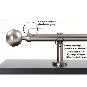 Deco-Raum Gardinenstange nach Maß 1-Lauf Kugel Ø 25mm Edelstahl-optik 540cm