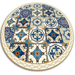 Tulup Teppich Portugiesische Fliesen PVC Tapijt 60x60 cm Blau Vloerkleed Vinyl PVC Vloer Mat Runden PVC Floor Mat